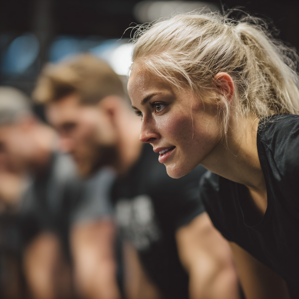 Focused Ukrainian fitness enthusiasts demonstrating mental resilience and concentration during challenging workout routines, showcasing determination and positive mindset